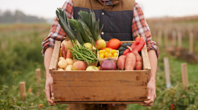 Image of a person carrying a box of produce