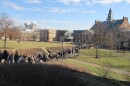University of Cincinnati students, faculty, staff, and community members marched through campus in February, protesting the university's compliance with Ohio's Senate Bill 1 and Trump administration executive orders.