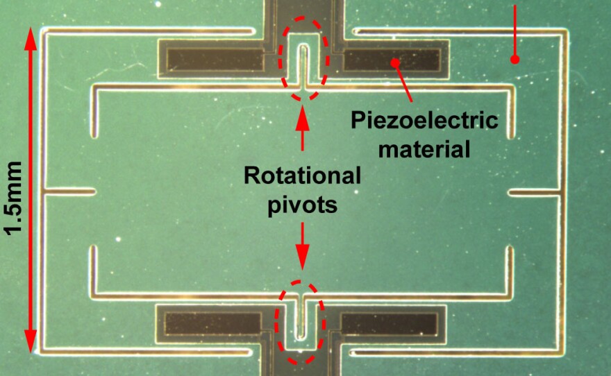 This microphone prototype designed by Neal Hall at the University of Texas is about the size of a fingernail.