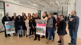 Awardees of Wicked Cool Places and Art Is Everywhere! grants gathered at the Star Store in New Bedford Tuesday.