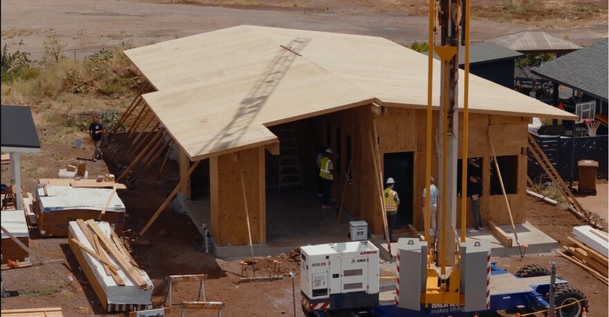 The first mass timber home is being built in Lahaina, a concept that simplifies shipping materials into a flat-pack module and allows for quick assembly.