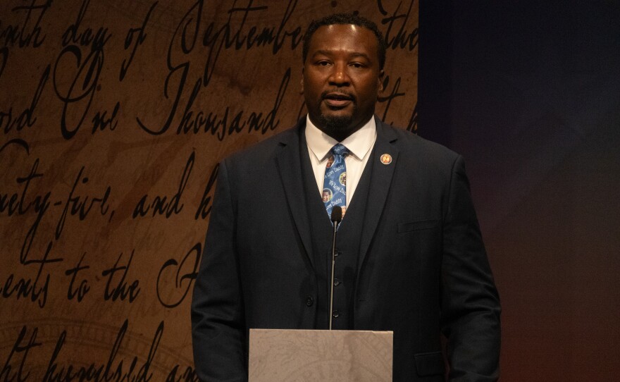 State Rep. Jermaine Johnson speaks at the June 3 SCETV-hosted Democratic gubernatorial primary debate.