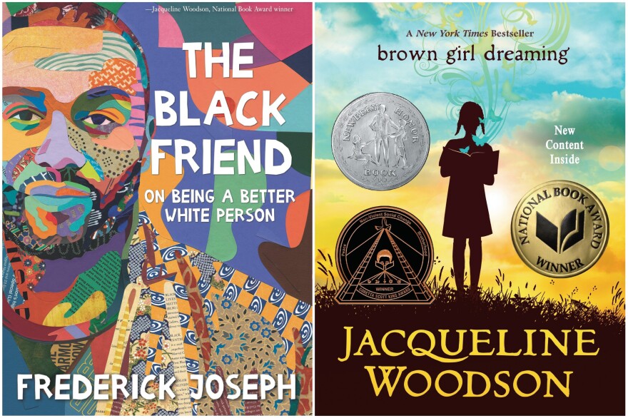 Collage. Book covers, from left: The Black Friend, Candlewick Press; Brown Girl Dreaming, Puffin;