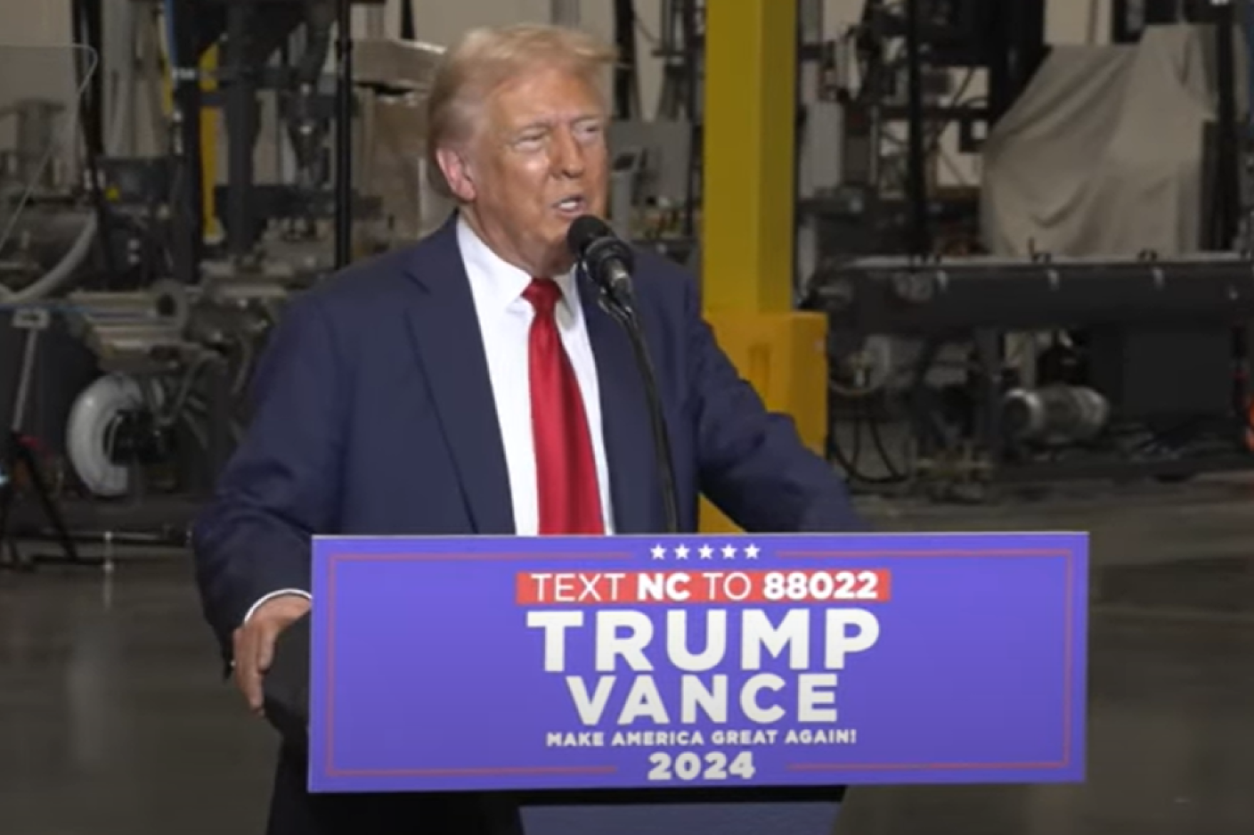 Trump opens his speech at Mint Hill manufacturer by warning Iran not to