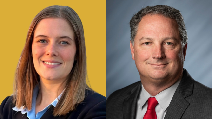 Indiana House District 32 candidates from left to right: Democrat Lauren Cole and incumbent Republican Todd Huston.