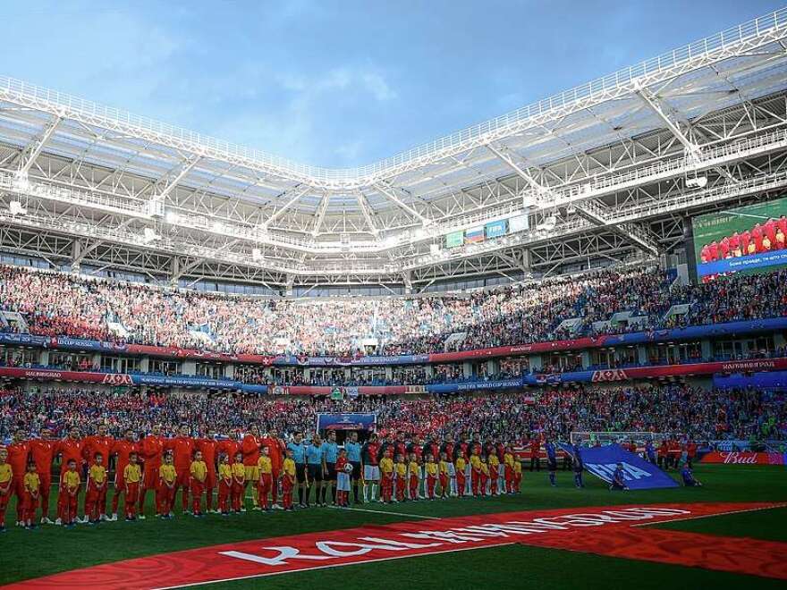 A 2018 FIFA World Cup match between the national teams of Serbia and Switzerland at Kaliningrad Stadium. Photo courtesy of Wikimedia Commons