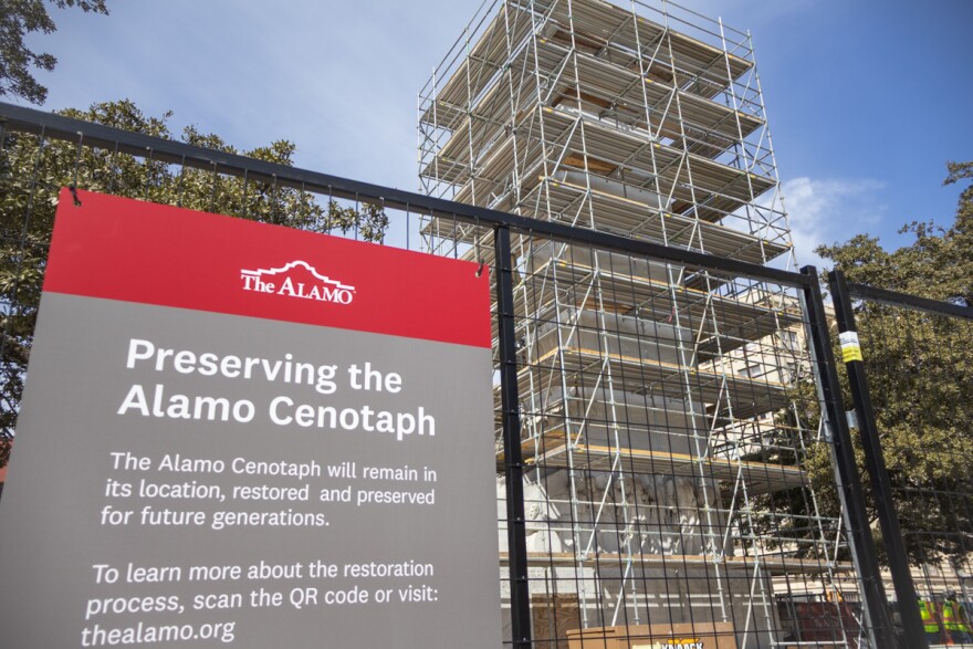 The Cenotaph inscribed with the names of the fallen Alamo Defenders is also being refurbished
