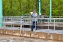 The Lackawanna River Basin Sewer Authority plants are passive but require maintenance and inspection. Matthew Veina checks the temperature and oxygen in the soon-to-be treated wastewater.