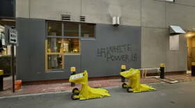 Vandals spray-painted white supremacist graffiti outside the Moka Pot coffee shop in Manchester early Wednesday.