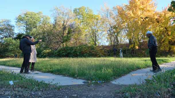 Staff members of the Western Reserve Land Conservancy speak with residents in Cleveland’s Buckeye-Woodhill neighborhood to understand community goals for vacant lots. Consultations will occur in St. Clair-Superior and Hough under a new grant.