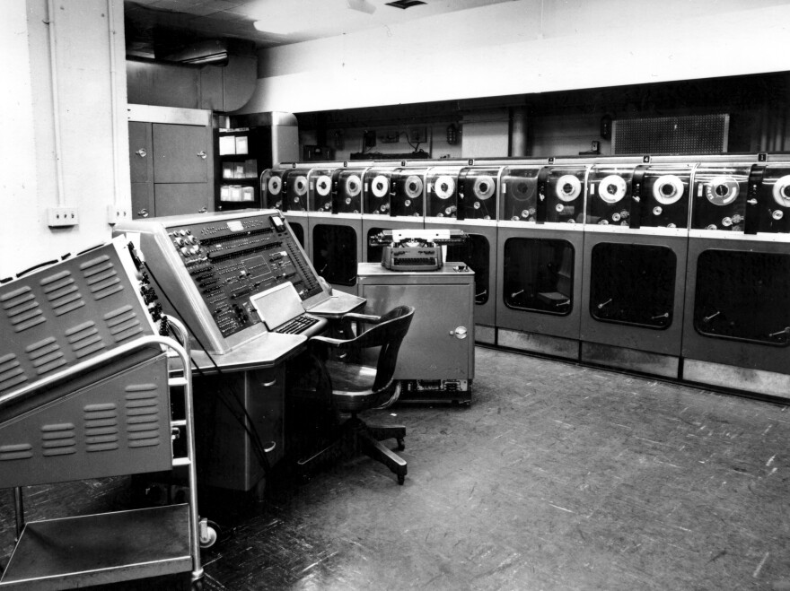 Much of the UNIVAC system was housed in a cabinet big enough for a person to walk in. There were more than 5,000 vacuum tubes and tanks of mercury where data was stored as sound waves for memory.