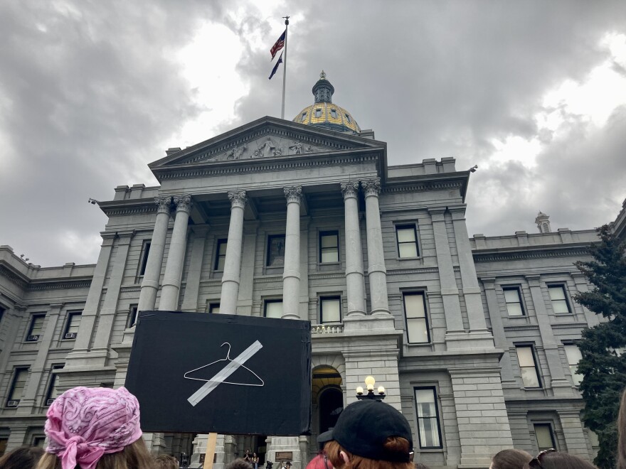  Protesters gather at the Colorado State Capitol in Denver to express dissent over the Supreme Court’s decision to overturn Roe v. Wade on Saturday, June 25, 2022. 