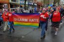 Pride parade participants march through downtown Northampton, Massachusetts, on May 4, 2019.