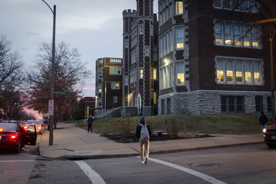 Students arrive for a 7:10 a.m. class start time at McKinley Classical Leadership Academy Middle School, one of 17 St. Louis Public Schools that start that early.
