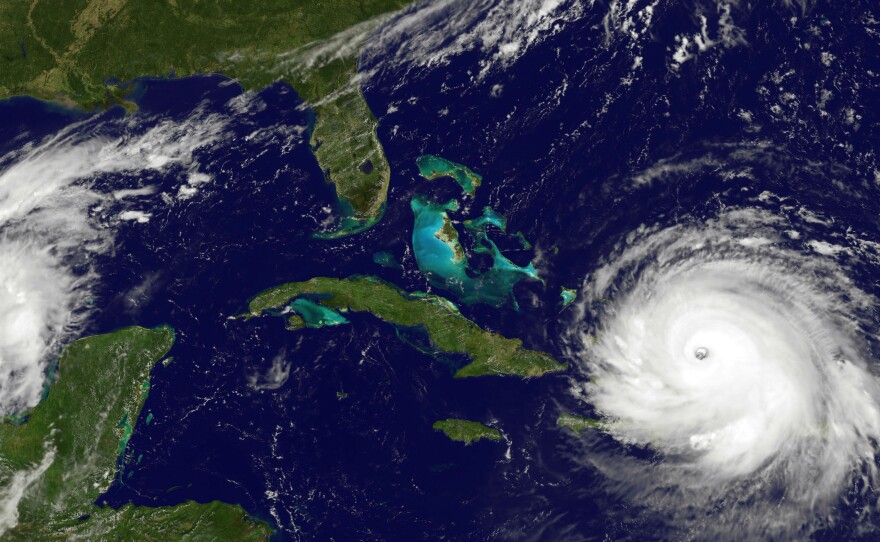 The Virgin Islands are impossible to find in this satellite image, still completely covered by Hurricane Irma's outer bands as the storm moves northwest on Thursday.