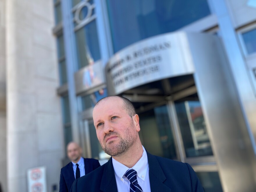 Jacob van Leer, an attorney with the ACLU, spoke with reporters following Wednesday's hearing in federal court in Concord.