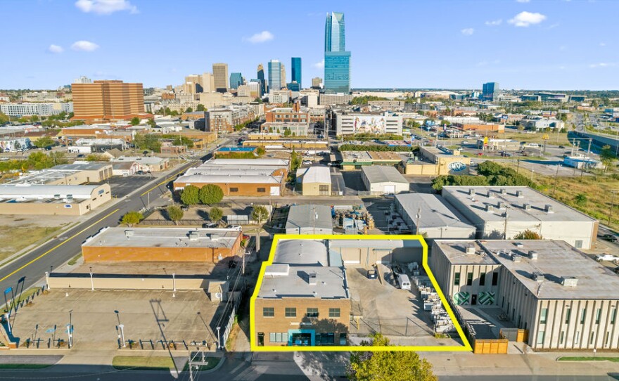 An aerial view of 18 N Klein, looking east toward downtown Oklahoma City.