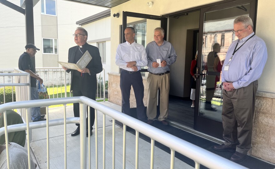 The Most Rev. Joseph Bambera, Bishop of Scranton, offers a blessing for the newly renovated St. Francis of Assisi Kitchen in Scranton.
