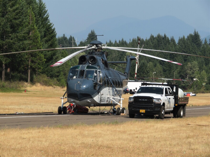 A Sikorsky Helicopter at the Oakridge State Airport, July 2023.