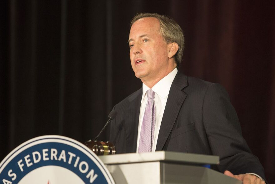 Texas Attorney General Ken Paxton speaks at the Texas Federation of Republican Women Convention in Dallas on Oct. 19, 2017. 