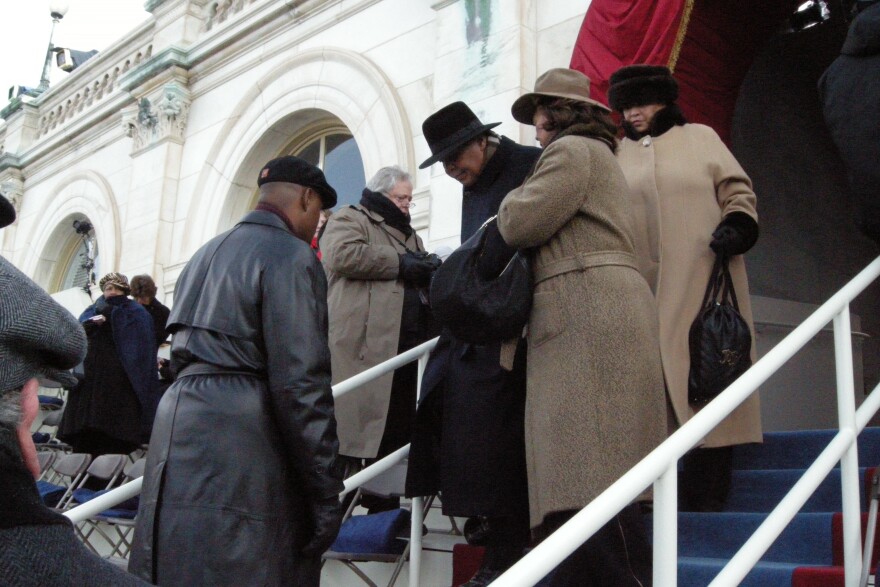 Muhammad Ali arrives at the West Front of the U.S. Capitol for the swearing-in of Barack Obama as president on Jan. 20, 2009.