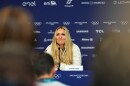 United States' Lindsey Vonn attends a press conference by the U.S. ski team at the 2026 Winter Olympics, in Cortina d'Ampezzo, Italy, Tuesday, Feb. 3, 2026.