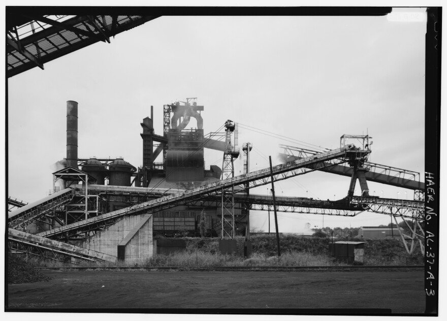 A blast furnace in production at Fairfield Works in Fairfield, Ala., in this undated photo.