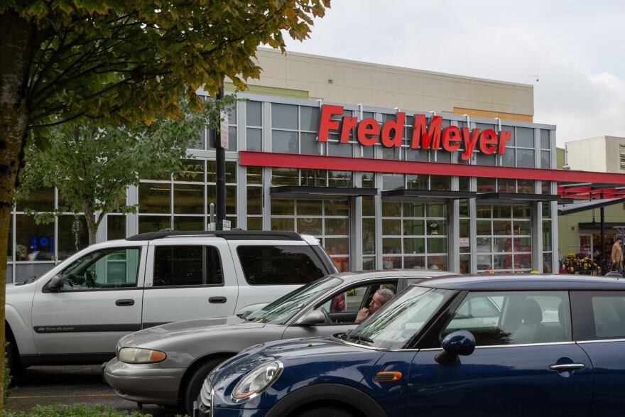 The Hawthorne Fred Meyer store is pictured in Portland, Ore., Monday, Sept. 23, 2019. A local union representing grocery workers from across Oregon and southwest Washington is urging the state to move up grocery workers&#39; vaccine eligibility.