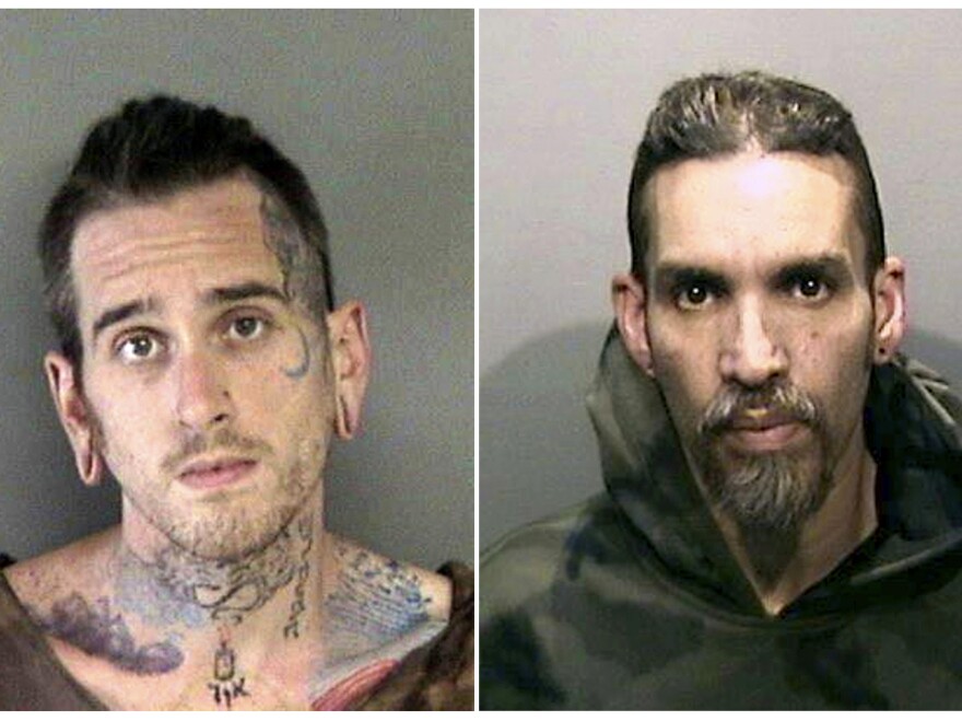 Max Harris (left) and Derick Almena at Santa Rita Jail in Alameda County, Calif. A jury Thursday acquitted Harris and was unable to reach a verdict on Almena. Both men were charged with manslaughter following the deaths of 36 people in the "Ghost Ship" warehouse fire.