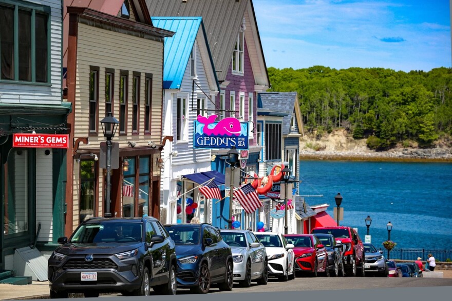 Geddy's By the Sea offers a Main Street view of the water in Bar Harbour, Maine.