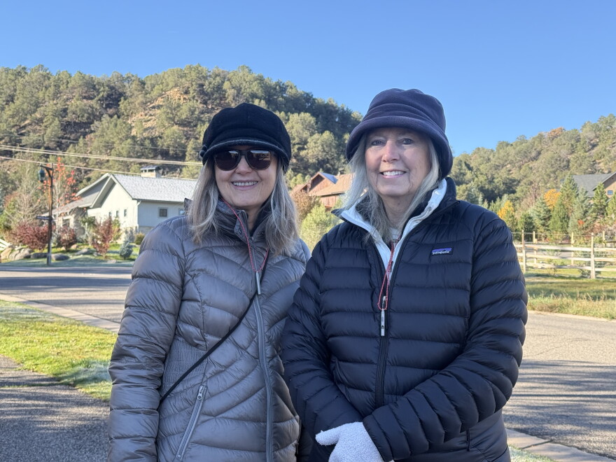 Linda Green and Mimi Jervis out for a walk in Carbondale on Oct. 27, 2026. The two will have to make choices about their Medicare coverage during the ongoing enrollment period.