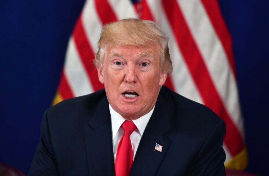 President Trump speaks during a security briefing on Aug. 10, 2017, at his Bedminster National Golf Club in New Jersey. (Nicholas Kamm/AFP/Getty Images)