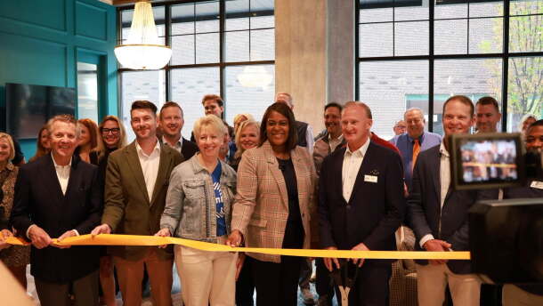Officials cut a ribbon opening the Vault on Main complex in Downtown Evansville, Oct. 2, 2026