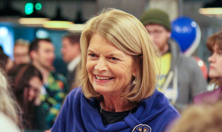 Lisa Murkowski greets supporters during her election night party in downtown Anchorage.