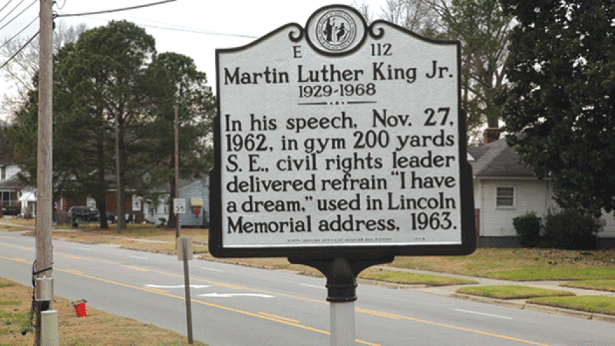 An image of a historic marker of MLK's speech in Rocky Mount