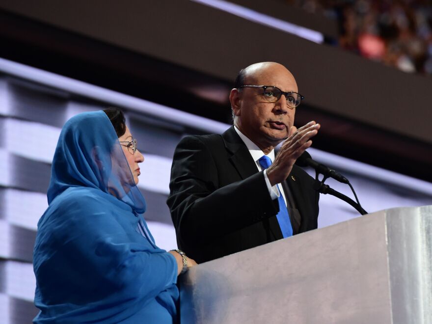 Khizr Khan, accompanied by his wife, Ghazala Khan, speaks about their son Capt. Humayun Khan on the final night of the Democratic National Convention.