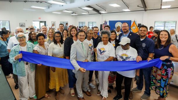 Cherokee Nation Principal Chief Chuck Hoskin Jr. and Deputy Chief Bryan Warner, along with other Cherokee leaders and staff, gathered in North Tulsa to cut the ribbon on the tribe’s newest elder nutrition site.