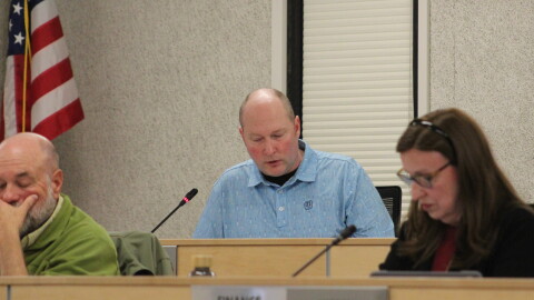 Kenai Peninsula Borough Assembly President Ryan Tunseth presides over a meeting on Tuesday, May 5, 2026 in Soldotna, Alaska.