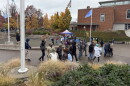 A group of protesters march into the EMU Amphitheater at the University of Oregon to protest the Turning Point USA debate event with Alex Stein, Oct. 28, 2026.