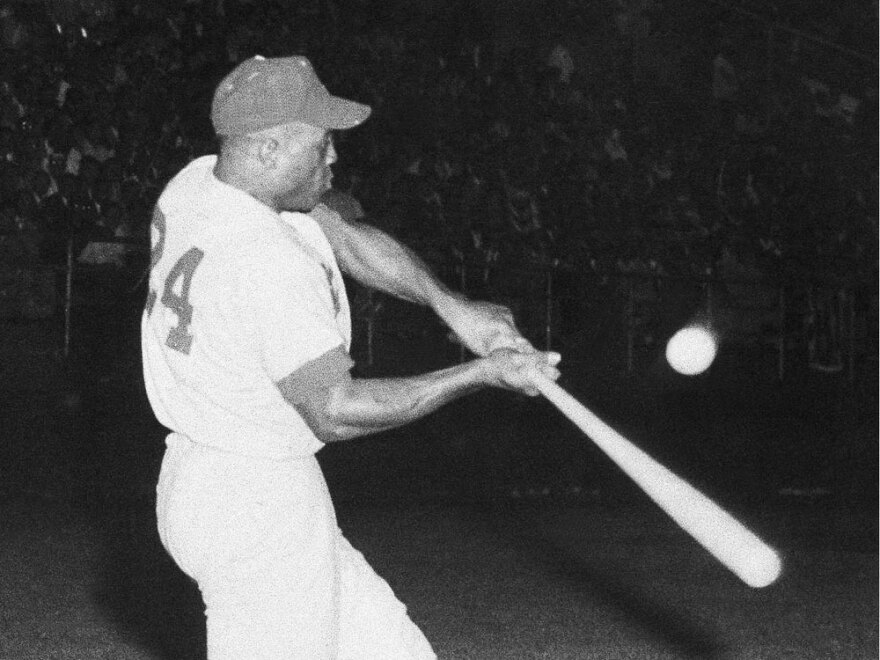 Willie Mays grounds out in February 1955.