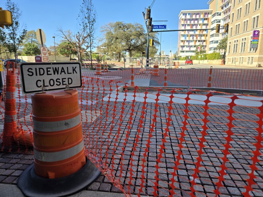 Looking downtown Houston Street, which is open to vehicles crossing over San Saba Street, on Dec. 8., 2025