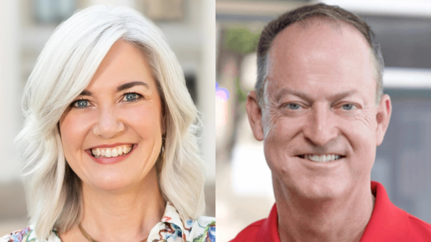 Indiana's 8th Congressional District candidates from left to right: Democrat Mary Allen and incumbent Republican Mark Messmer.