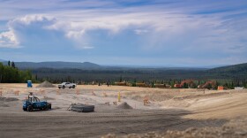 Earthmovers on the cemetery site off Johnson Road in Salcha were parked and work was temporarily halted during the June 20 groundbreaking ceremony.
