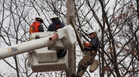 DTE workers in crane