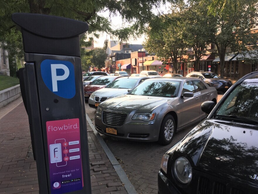 Cars parked on Marshall Street near Syracuse University.