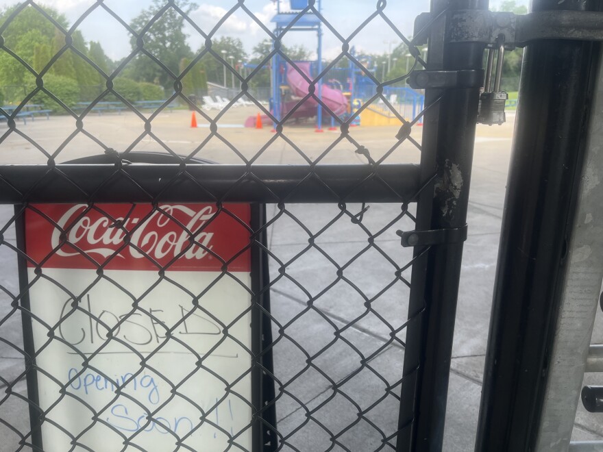 A view through the closed gates at McNaughton Splash Park in Elkhart.