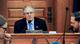 Sen. Mike Thompson, the Republican chairman of the Senate Federal and State Affairs Committee, presides over a hearing in March 2025 in Topeka. He is part of an effort to publicize information about Kansas Supreme Court justice candidates earlier than current practice allows.