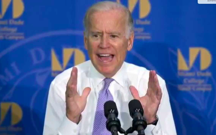 Democratic presidential front-runner Joe Biden (then Vice President) speaking at Miami-Dade College in 2015.