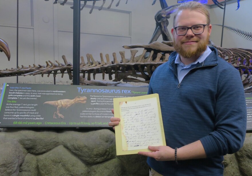 Matt Dwier, education manager at Wichita's Museum of World Treasures, holds up a draft of a speech written by Martin Luther King, Jr.