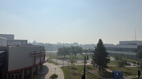 Hazy smoke over downtown Fargo.